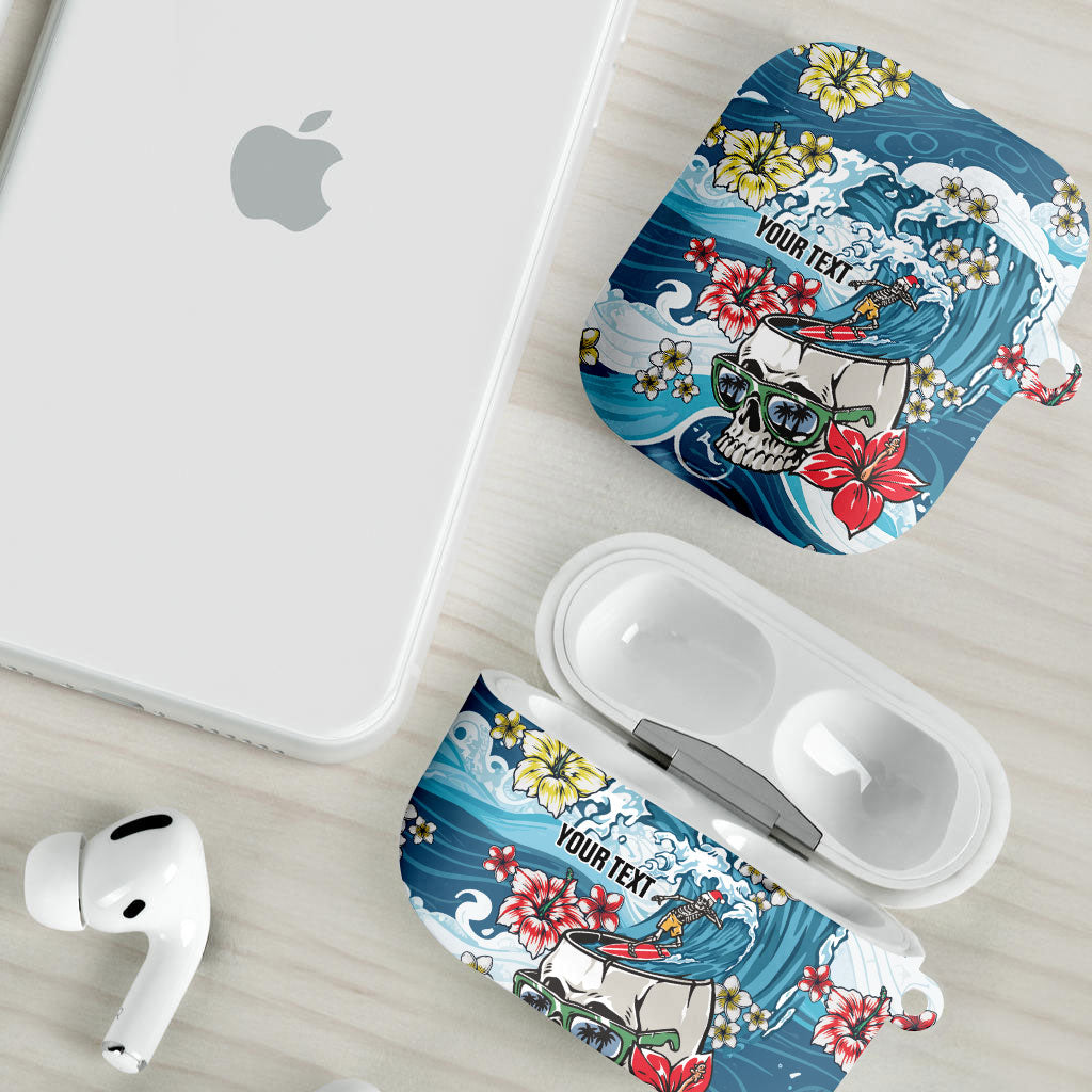 Hawaii Santa Skeleton Surfing Personalized AirPods Case Mele Kalikimaka i Iulai!