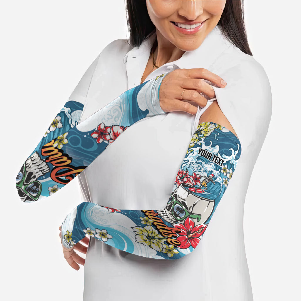 Hawaii Santa Skeleton Surfing Personalized Arm Sleeves Mele Kalikimaka i Iulai!