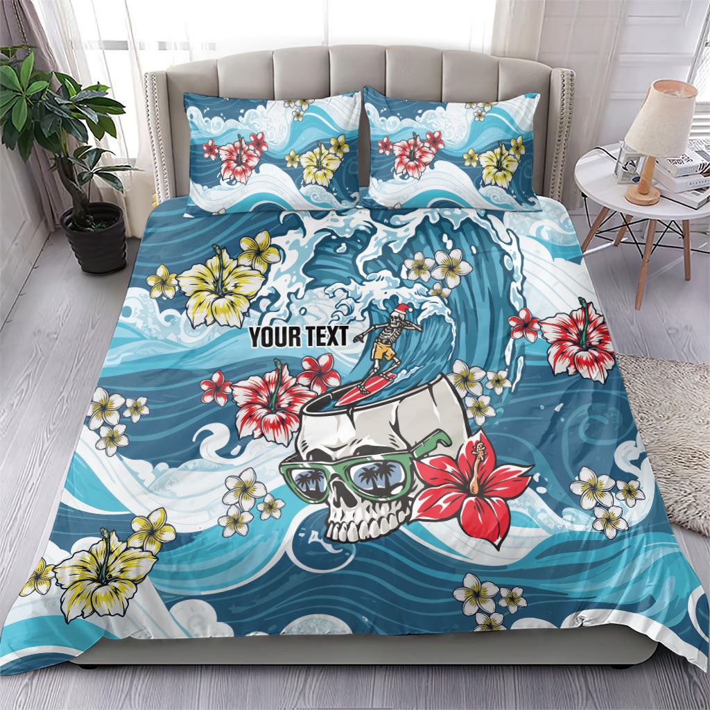 Hawaii Santa Skeleton Surfing Personalized Bedding Set Mele Kalikimaka i Iulai!