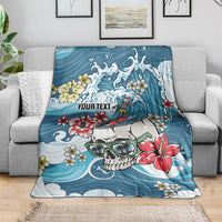 Hawaii Santa Skeleton Surfing Personalized Blanket Mele Kalikimaka i Iulai!