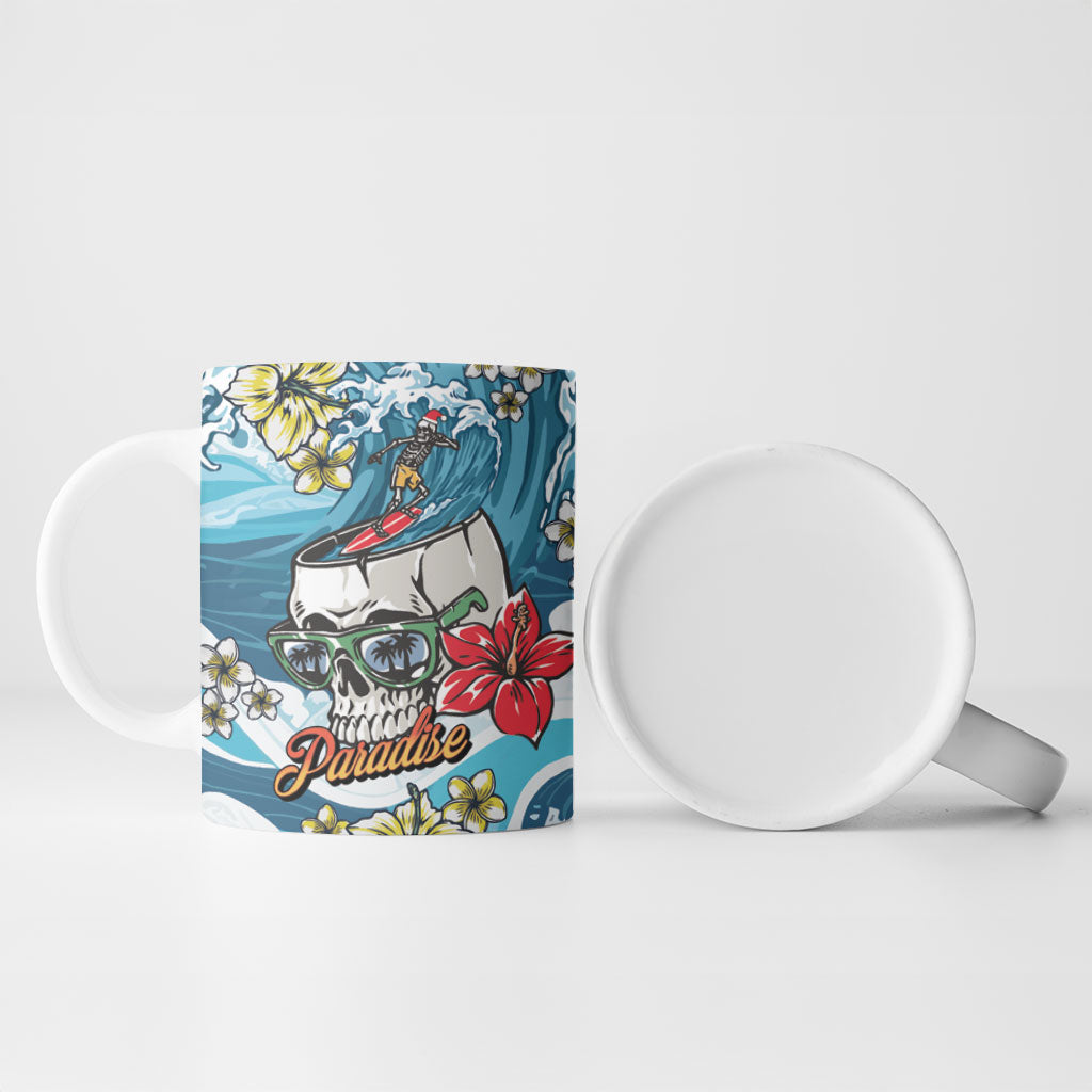 Hawaii Santa Skeleton Surfing Personalized Ceramic Mug Mele Kalikimaka i Iulai!