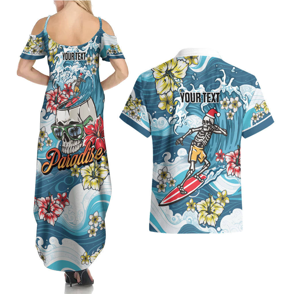 Hawaii Santa Skeleton Surfing Personalized Couples Matching Summer Maxi Dress and Hawaiian Shirt Mele Kalikimaka i Iulai! LT9 - Polynesian Pride