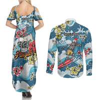 Hawaii Santa Skeleton Surfing Personalized Couples Matching Summer Maxi Dress and Long Sleeve Button Shirt Mele Kalikimaka i Iulai! LT9 - Polynesian Pride