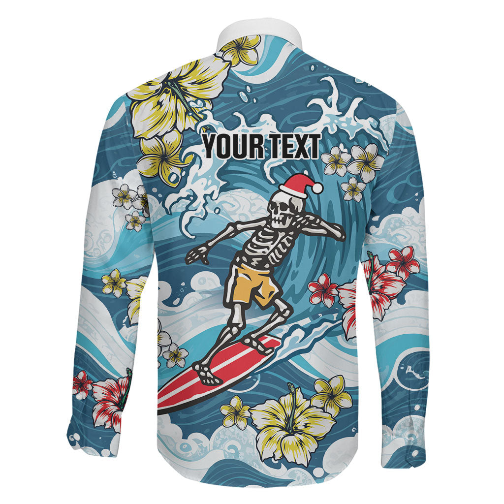 Hawaii Santa Skeleton Surfing Personalized Family Matching Long Sleeve Bodycon Dress and Hawaiian Shirt Mele Kalikimaka i Iulai! LT9 - Polynesian Pride