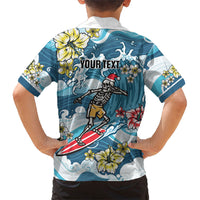 Hawaii Santa Skeleton Surfing Personalized Family Matching Off The Shoulder Long Sleeve Dress and Hawaiian Shirt Mele Kalikimaka i Iulai! LT9 - Polynesian Pride