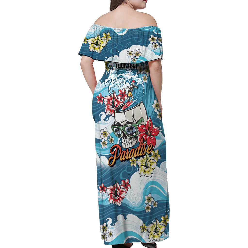 Hawaii Santa Skeleton Surfing Personalized Family Matching Off Shoulder Maxi Dress and Hawaiian Shirt Mele Kalikimaka i Iulai! LT9 - Polynesian Pride