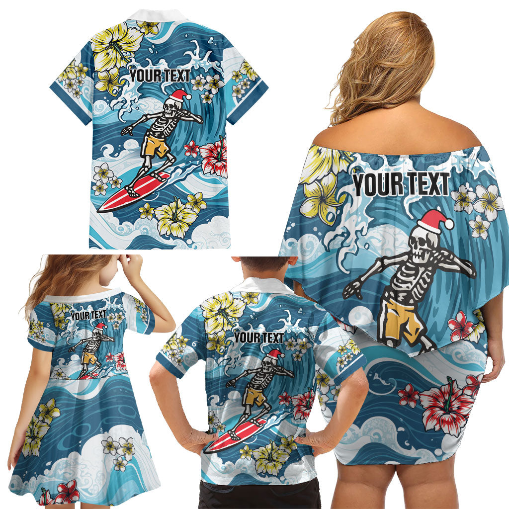 Hawaii Santa Skeleton Surfing Personalized Family Matching Off Shoulder Short Dress and Hawaiian Shirt Mele Kalikimaka i Iulai! LT9 - Polynesian Pride