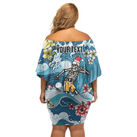 Hawaii Santa Skeleton Surfing Personalized Family Matching Off Shoulder Short Dress and Hawaiian Shirt Mele Kalikimaka i Iulai! LT9 - Polynesian Pride