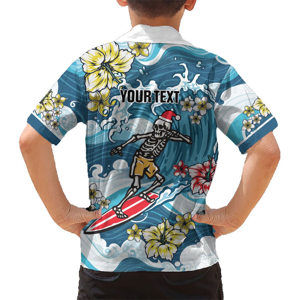 Hawaii Santa Skeleton Surfing Personalized Family Matching Short Sleeve Bodycon Dress and Hawaiian Shirt Mele Kalikimaka i Iulai! LT9 - Polynesian Pride