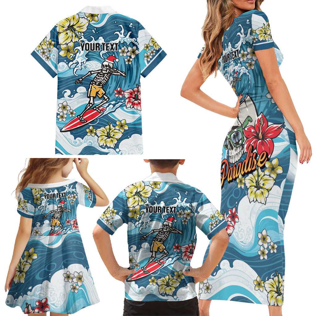Hawaii Santa Skeleton Surfing Personalized Family Matching Short Sleeve Bodycon Dress and Hawaiian Shirt Mele Kalikimaka i Iulai! LT9 - Polynesian Pride