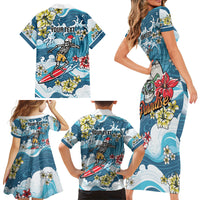 Hawaii Santa Skeleton Surfing Personalized Family Matching Short Sleeve Bodycon Dress and Hawaiian Shirt Mele Kalikimaka i Iulai! LT9 - Polynesian Pride