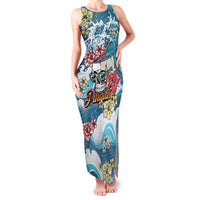 Hawaii Santa Skeleton Surfing Personalized Family Matching Tank Maxi Dress and Hawaiian Shirt Mele Kalikimaka i Iulai! LT9 Mom's Dress Blue - Polynesian Pride