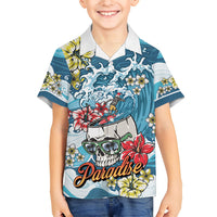 Hawaii Santa Skeleton Surfing Personalized Family Matching Tank Maxi Dress and Hawaiian Shirt Mele Kalikimaka i Iulai! LT9 Son's Shirt Blue - Polynesian Pride