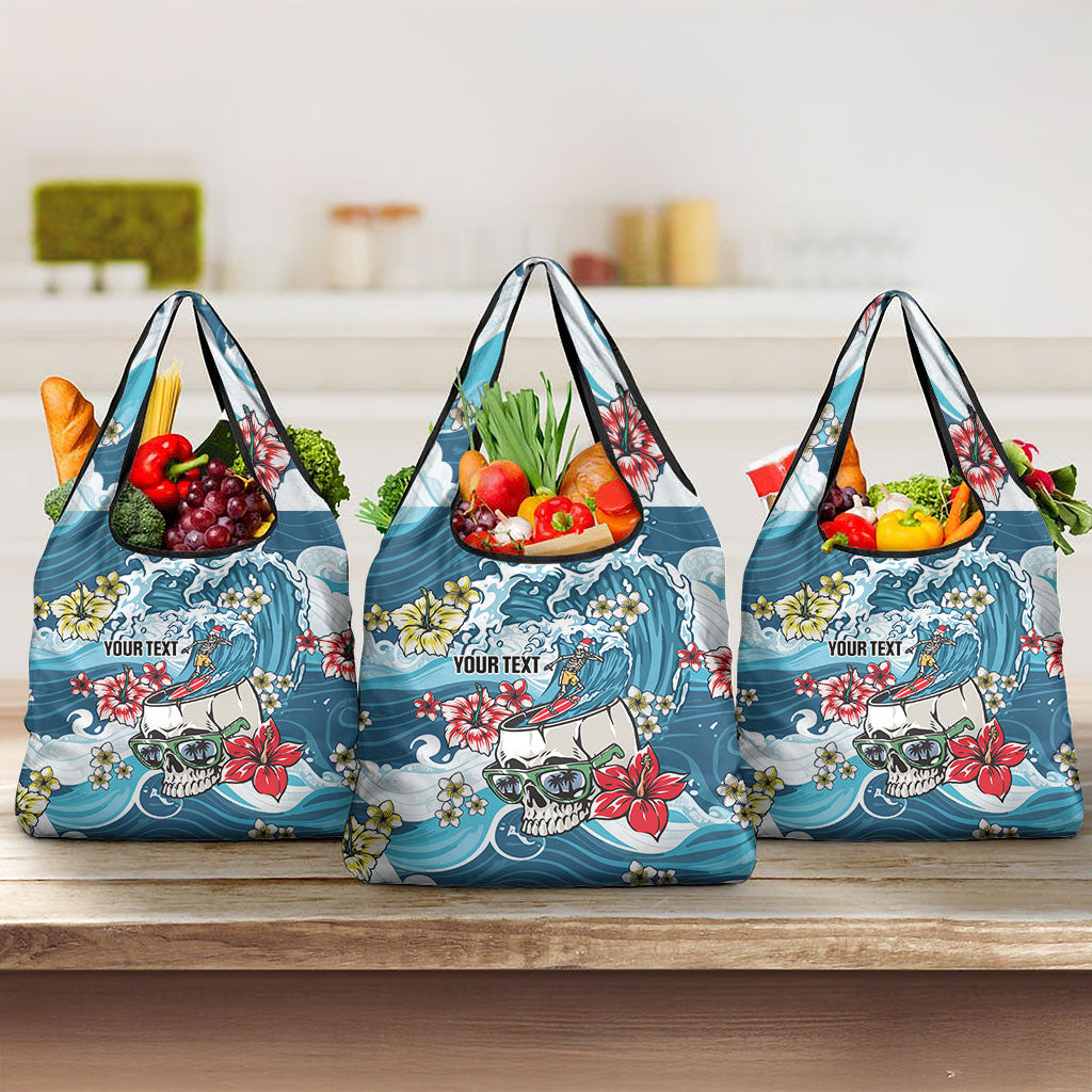 Hawaii Santa Skeleton Surfing Personalized Grocery Bag Mele Kalikimaka i Iulai!