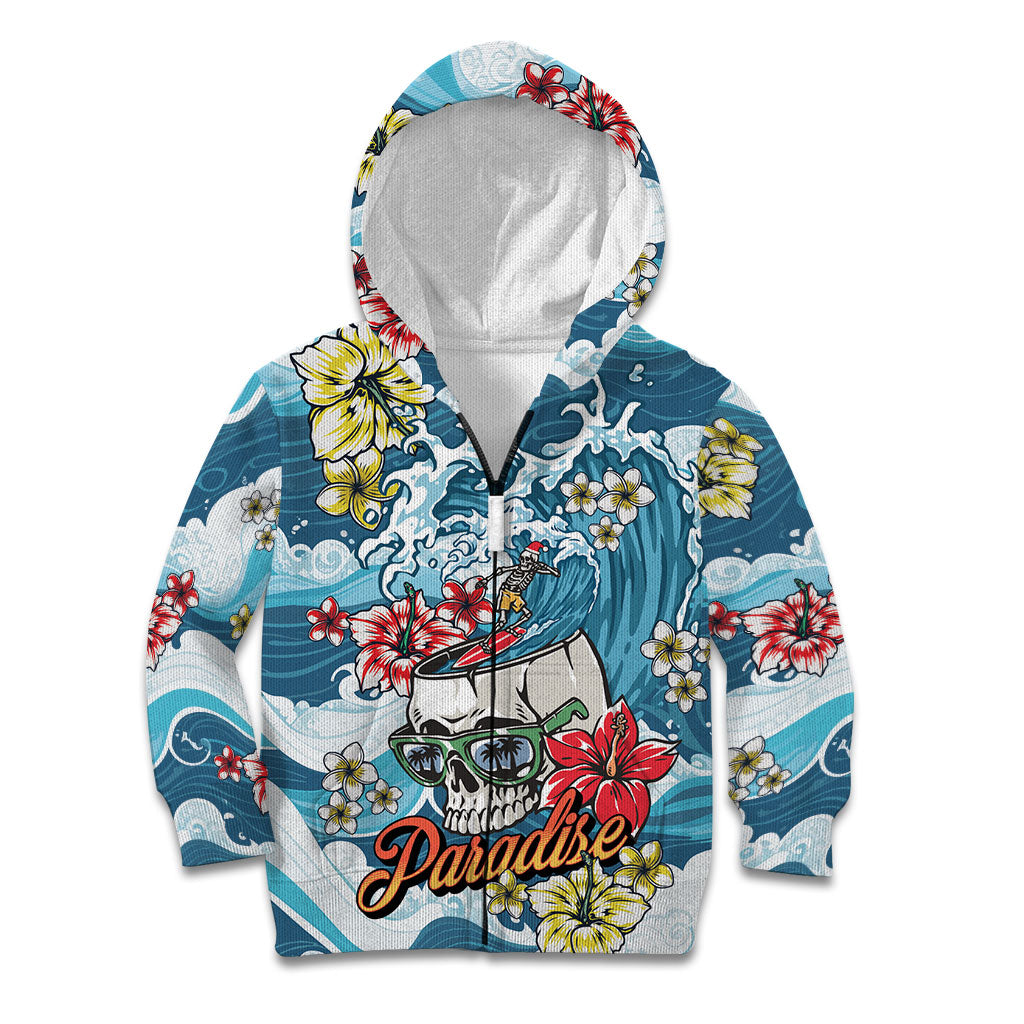 Hawaii Santa Skeleton Surfing Personalized Kid Hoodie Mele Kalikimaka i Iulai!