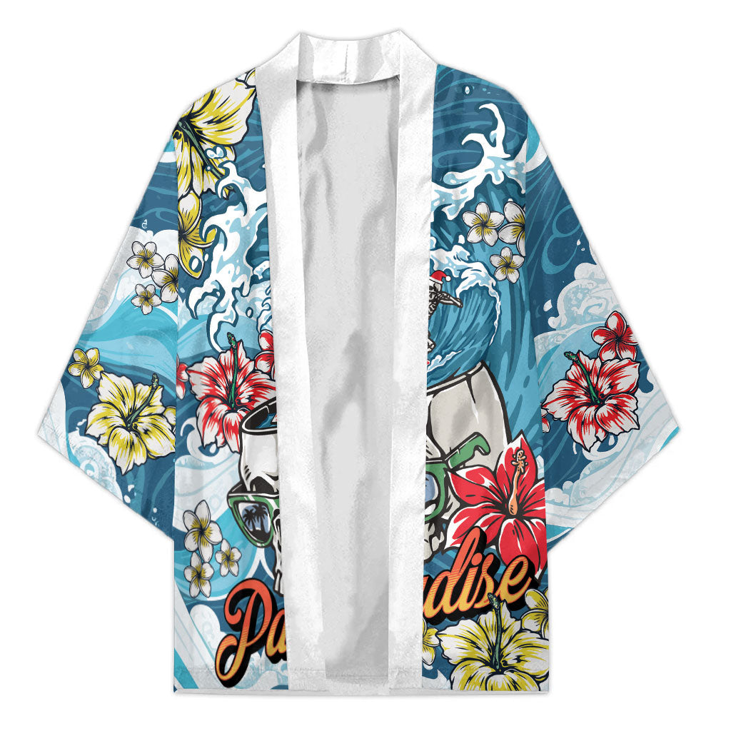 Hawaii Santa Skeleton Surfing Personalized Kimono Mele Kalikimaka i Iulai! LT9 Unisex Blue - Polynesian Pride