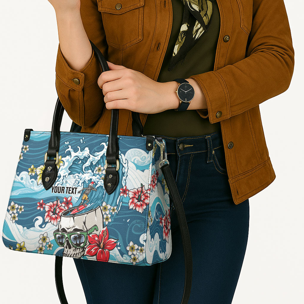 Hawaii Santa Skeleton Surfing Personalized Leather Bag Mele Kalikimaka i Iulai!