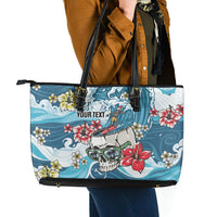 Hawaii Santa Skeleton Surfing Personalized Leather Tote Bag Mele Kalikimaka i Iulai!