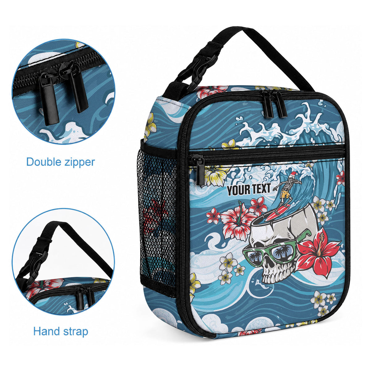 Hawaii Santa Skeleton Surfing Personalized Lunch Bag Mele Kalikimaka i Iulai! LT9 - Polynesian Pride