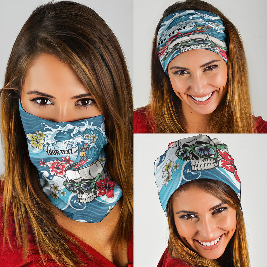 Hawaii Santa Skeleton Surfing Personalized Neck Gaiter Mele Kalikimaka i Iulai!