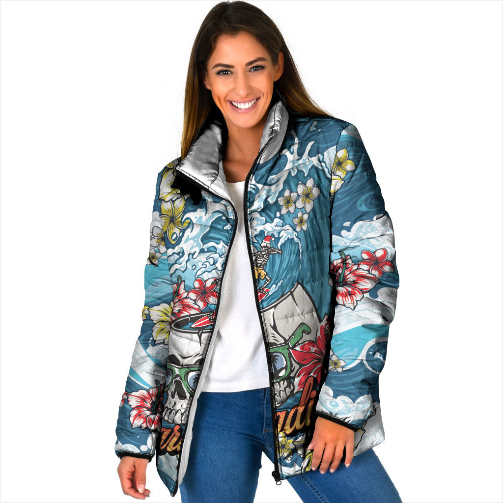 Hawaii Santa Skeleton Surfing Personalized Padded Jacket Mele Kalikimaka i Iulai!