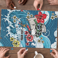 Hawaii Santa Skeleton Surfing Personalized Puzzle Mele Kalikimaka i Iulai!