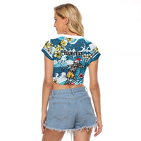 Hawaii Santa Skeleton Surfing Personalized Raglan Cropped T Shirt Mele Kalikimaka i Iulai!