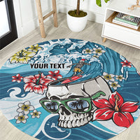 Hawaii Santa Skeleton Surfing Personalized Round Carpet Mele Kalikimaka i Iulai!