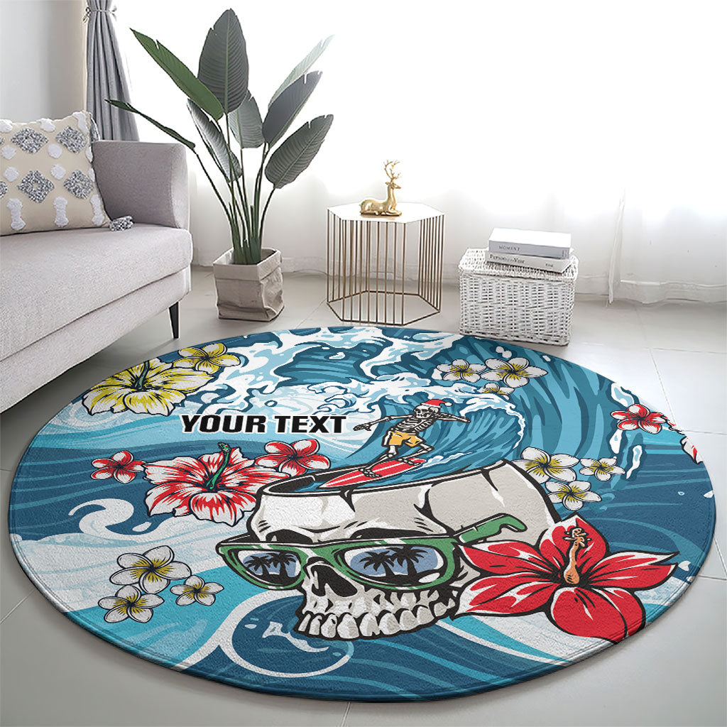 Hawaii Santa Skeleton Surfing Personalized Round Carpet Mele Kalikimaka i Iulai!