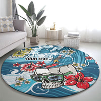 Hawaii Santa Skeleton Surfing Personalized Round Carpet Mele Kalikimaka i Iulai!