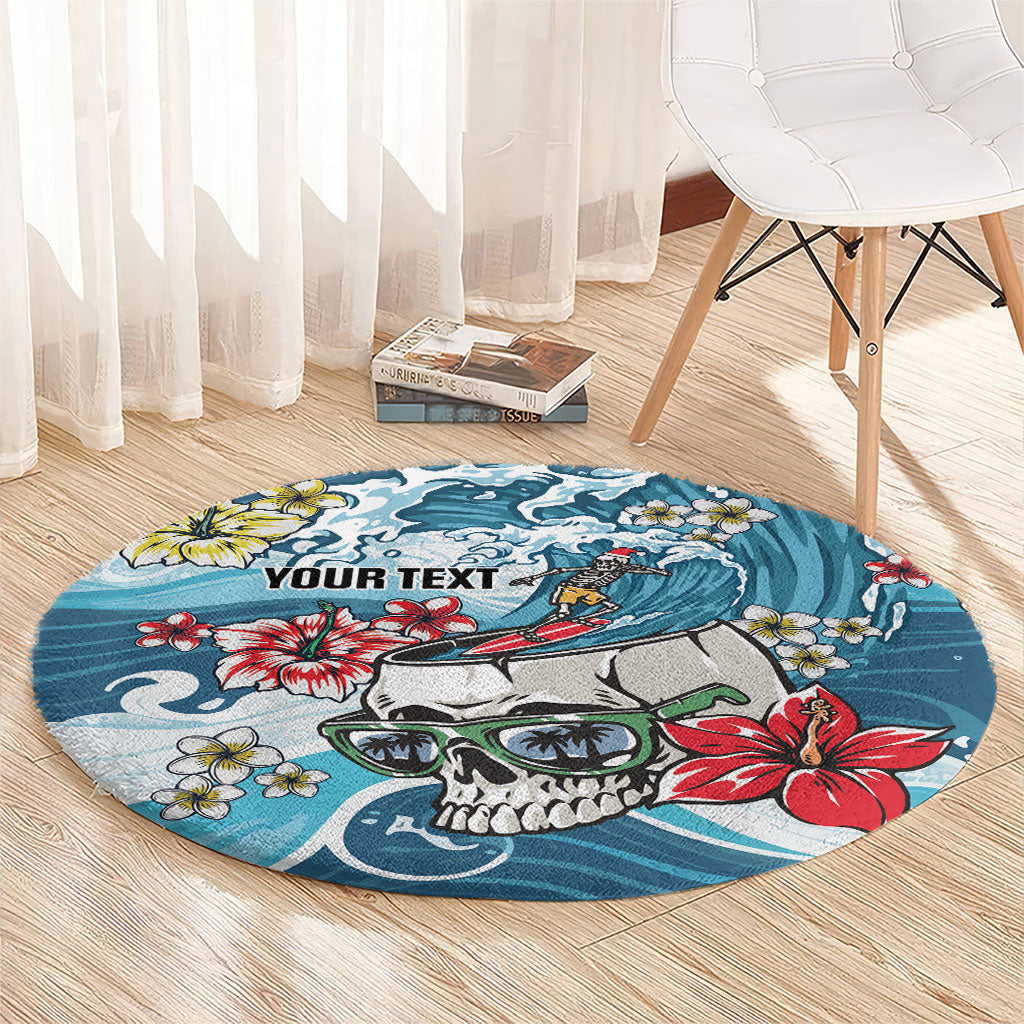 Hawaii Santa Skeleton Surfing Personalized Round Carpet Mele Kalikimaka i Iulai!