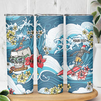 Hawaii Santa Skeleton Surfing Personalized Skinny Tumbler Mele Kalikimaka i Iulai! LT9 - Polynesian Pride