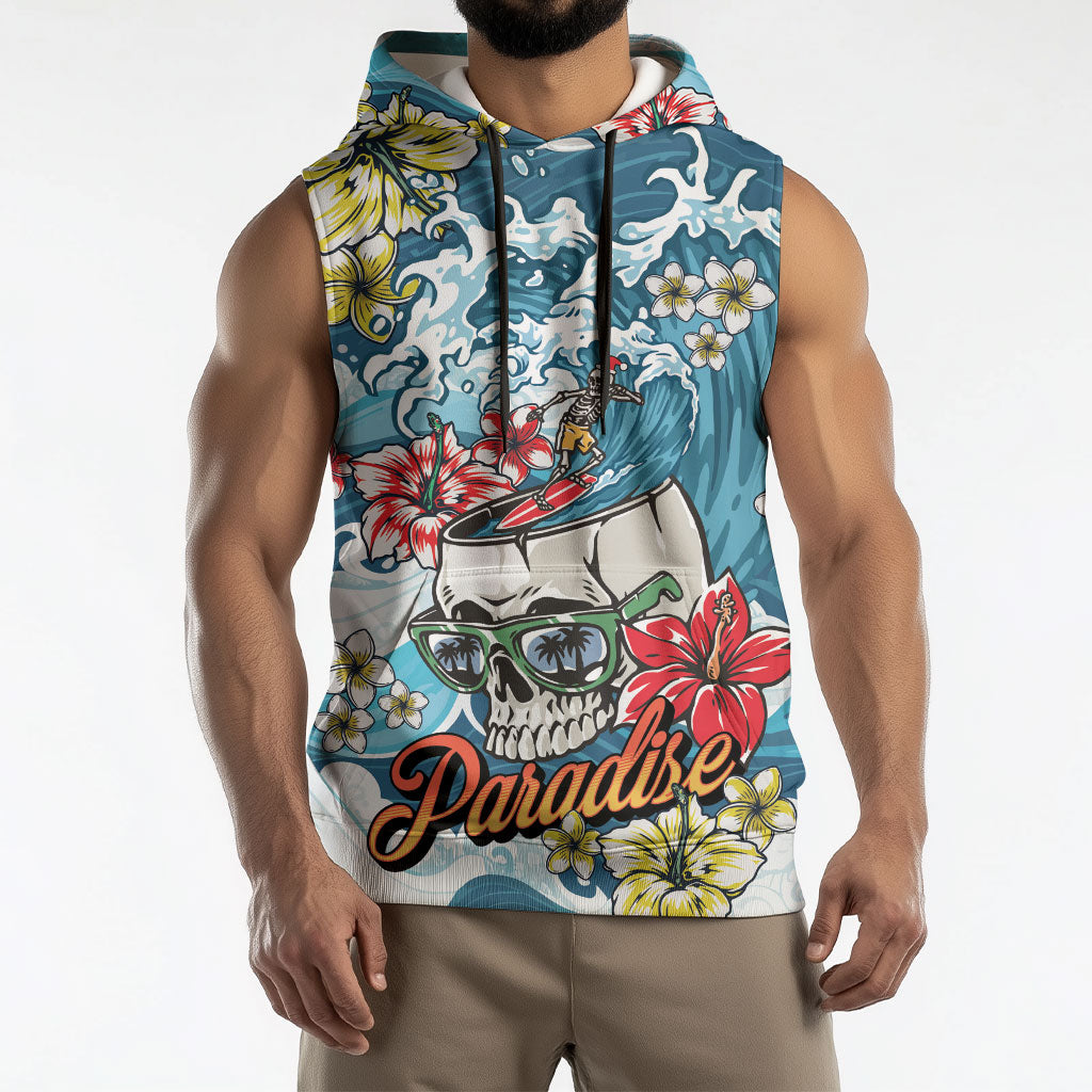 Hawaii Santa Skeleton Surfing Personalized Sleeveless Hoodie Mele Kalikimaka i Iulai!