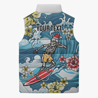 Hawaii Santa Skeleton Surfing Personalized Sleeveless Puffer Jacket Mele Kalikimaka i Iulai!