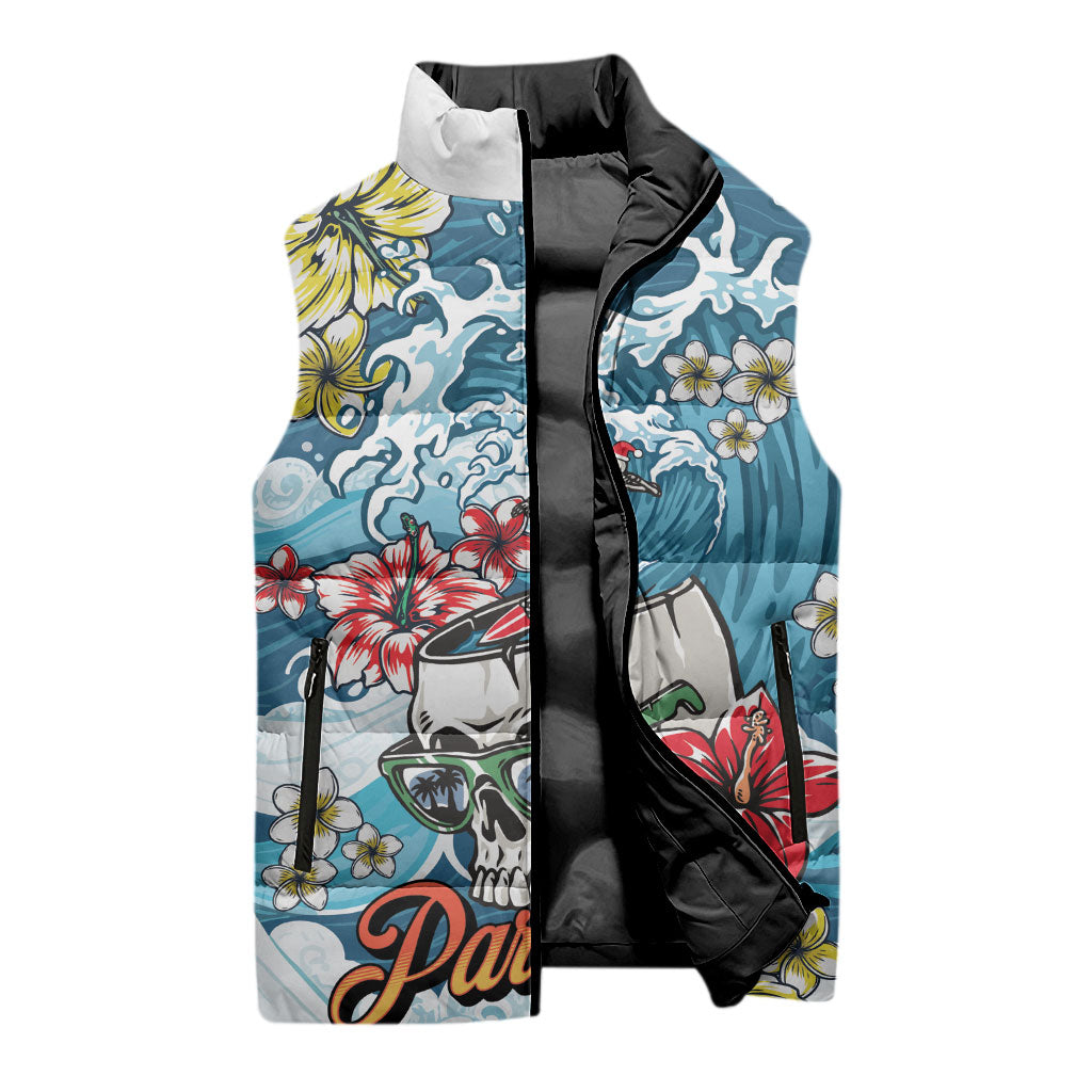 Hawaii Santa Skeleton Surfing Personalized Sleeveless Puffer Jacket Mele Kalikimaka i Iulai!
