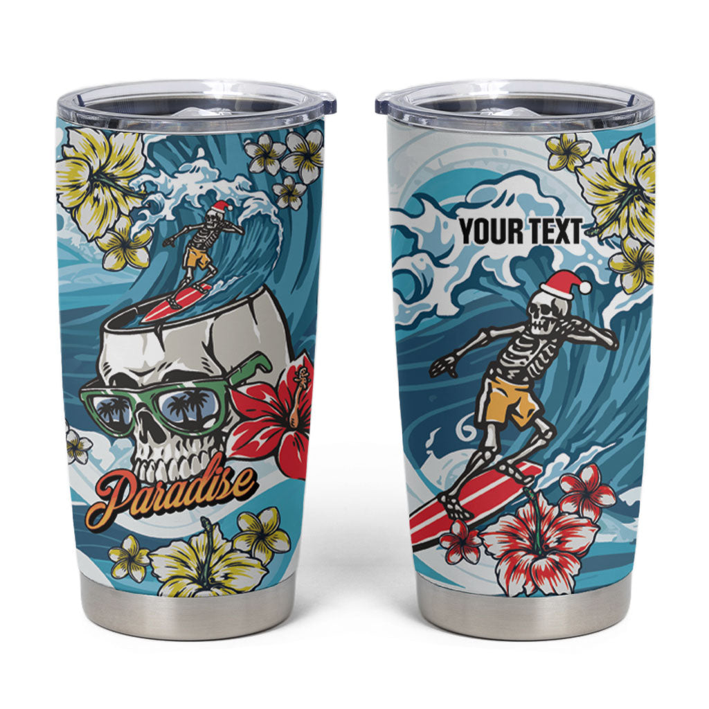 Hawaii Santa Skeleton Surfing Personalized Tumbler Cup Mele Kalikimaka i Iulai! LT9 Blue - Polynesian Pride