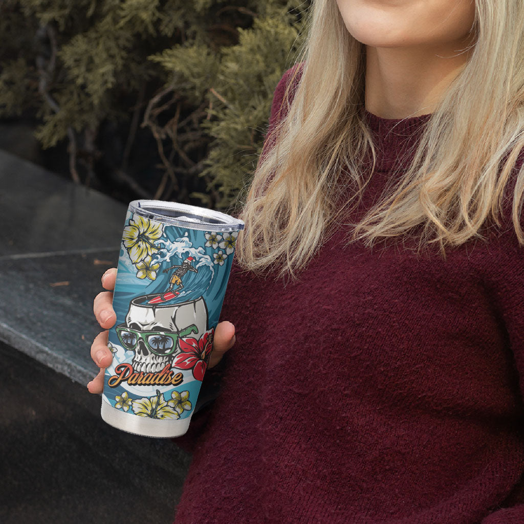 Hawaii Santa Skeleton Surfing Personalized Tumbler Cup Mele Kalikimaka i Iulai! LT9 - Polynesian Pride