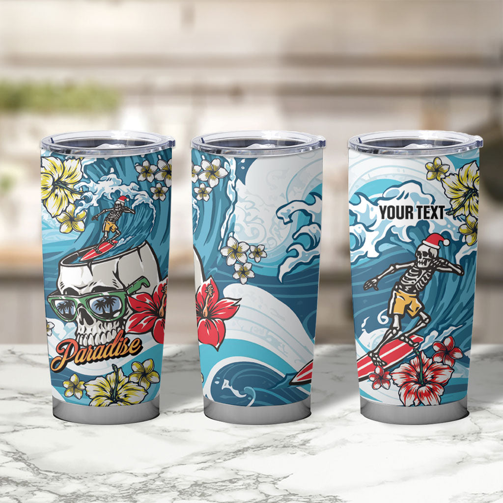 Hawaii Santa Skeleton Surfing Personalized Tumbler Cup Mele Kalikimaka i Iulai! LT9 - Polynesian Pride