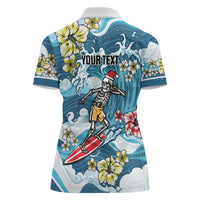 Hawaii Santa Skeleton Surfing Personalized Women Polo Shirt Mele Kalikimaka i Iulai! LT9 - Polynesian Pride