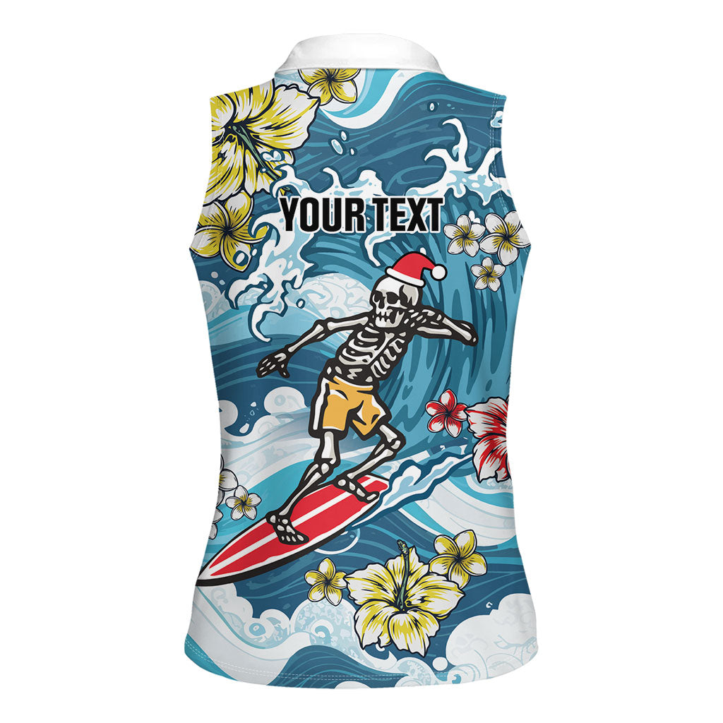 Hawaii Santa Skeleton Surfing Personalized Women Sleeveless Polo Shirt Mele Kalikimaka i Iulai! LT9 - Polynesian Pride
