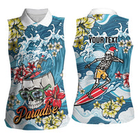 Hawaii Santa Skeleton Surfing Personalized Women Sleeveless Polo Shirt Mele Kalikimaka i Iulai! LT9 - Polynesian Pride