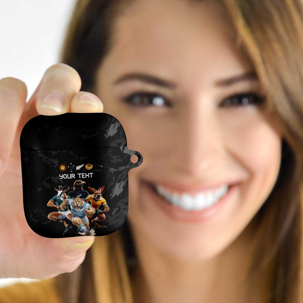 Custom Rugby Southern Hemisphere AirPods Case Argentina AUNZ South Africa Mascot Black - Polynesian Pride