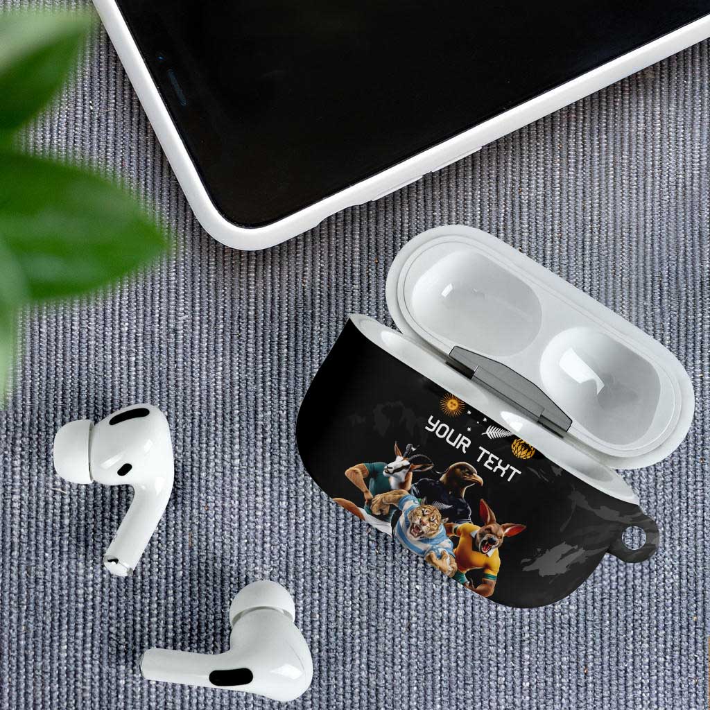 Custom Rugby Southern Hemisphere AirPods Case Argentina AUNZ South Africa Mascot Black - Polynesian Pride