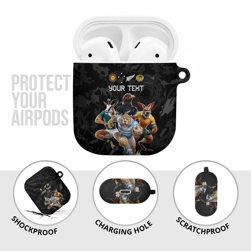 Custom Rugby Southern Hemisphere AirPods Case Argentina AUNZ South Africa Mascot Black - Polynesian Pride