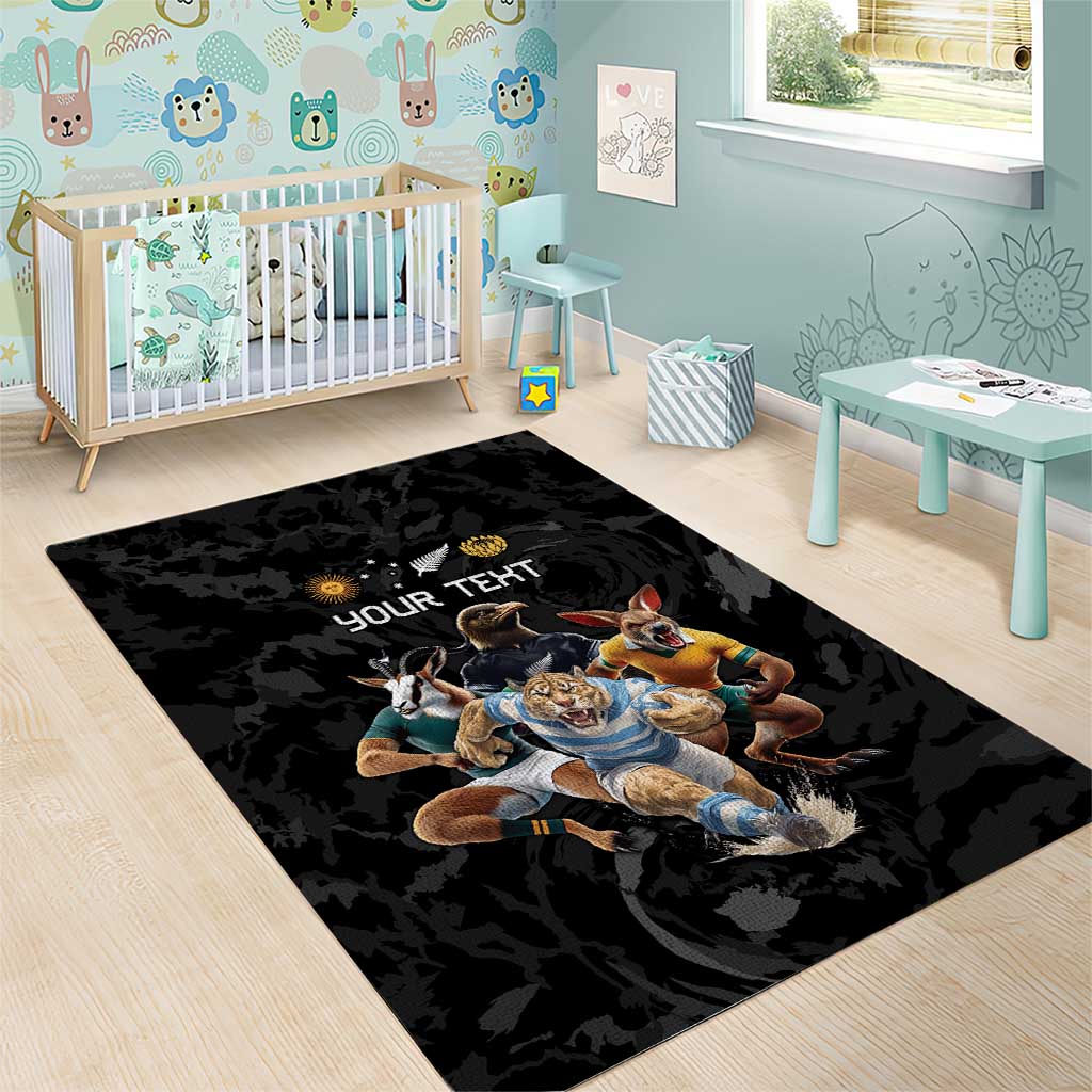 Custom Rugby Southern Hemisphere Area Rug Argentina AUNZ South Africa Mascot Black LT9 - Polynesian Pride