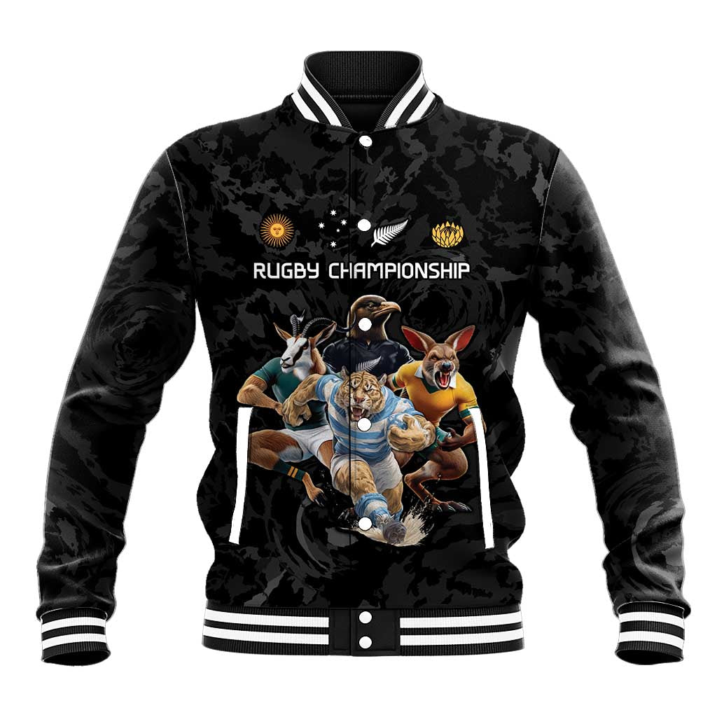 Custom Rugby Southern Hemisphere Baseball Jacket Argentina AUNZ South Africa Mascot Black - Polynesian Pride