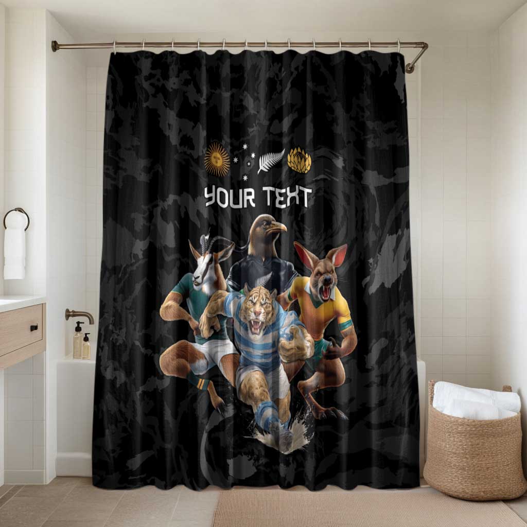 Custom Rugby Southern Hemisphere Bathroom Set Argentina AUNZ South Africa Mascot Black - Polynesian Pride