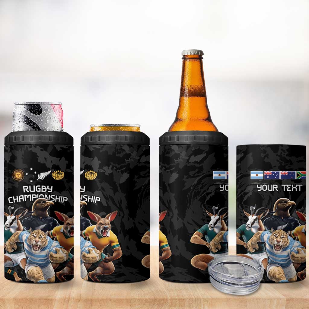 Custom Rugby Southern Hemisphere 4 in 1 Can Cooler Tumbler Argentina AUNZ South Africa Mascot Black - Polynesian Pride