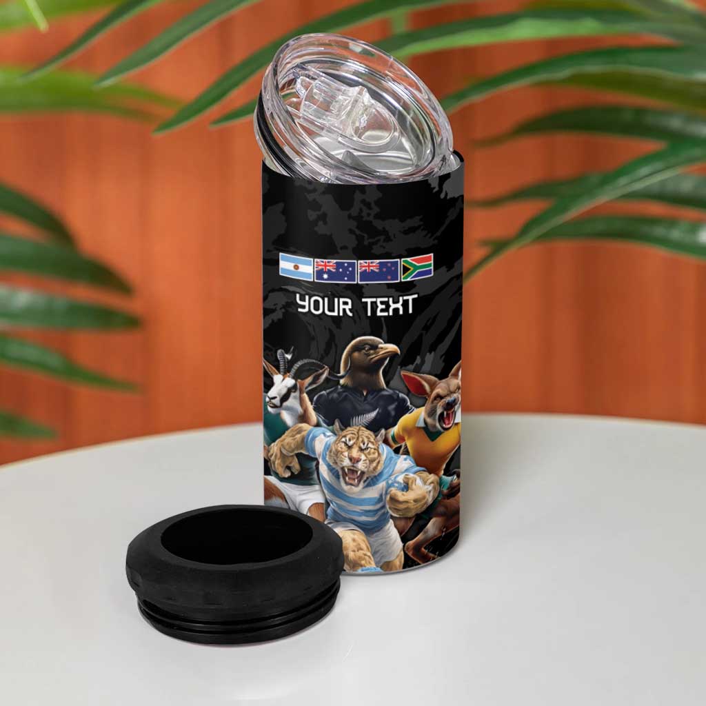 Custom Rugby Southern Hemisphere 4 in 1 Can Cooler Tumbler Argentina AUNZ South Africa Mascot Black - Polynesian Pride
