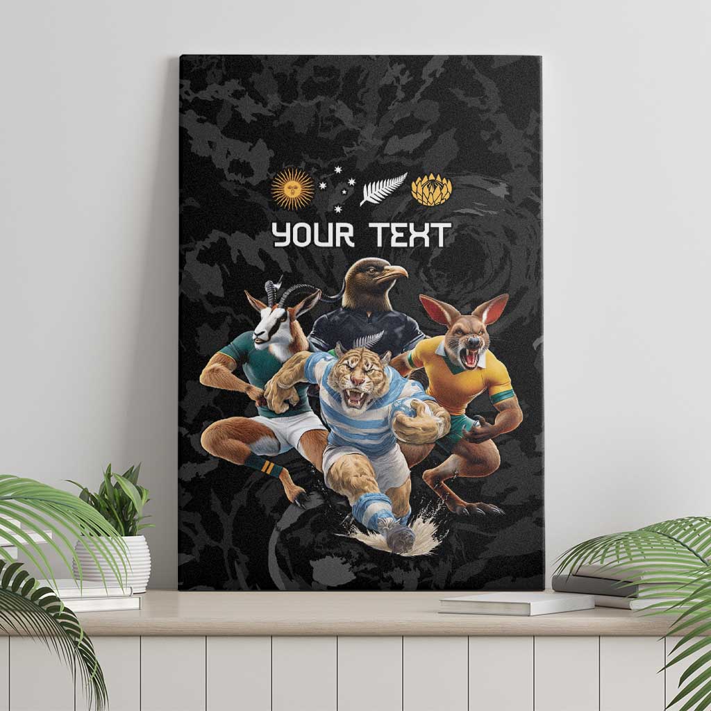 Custom Rugby Southern Hemisphere Canvas Wall Art Argentina AUNZ South Africa Mascot Black - Polynesian Pride